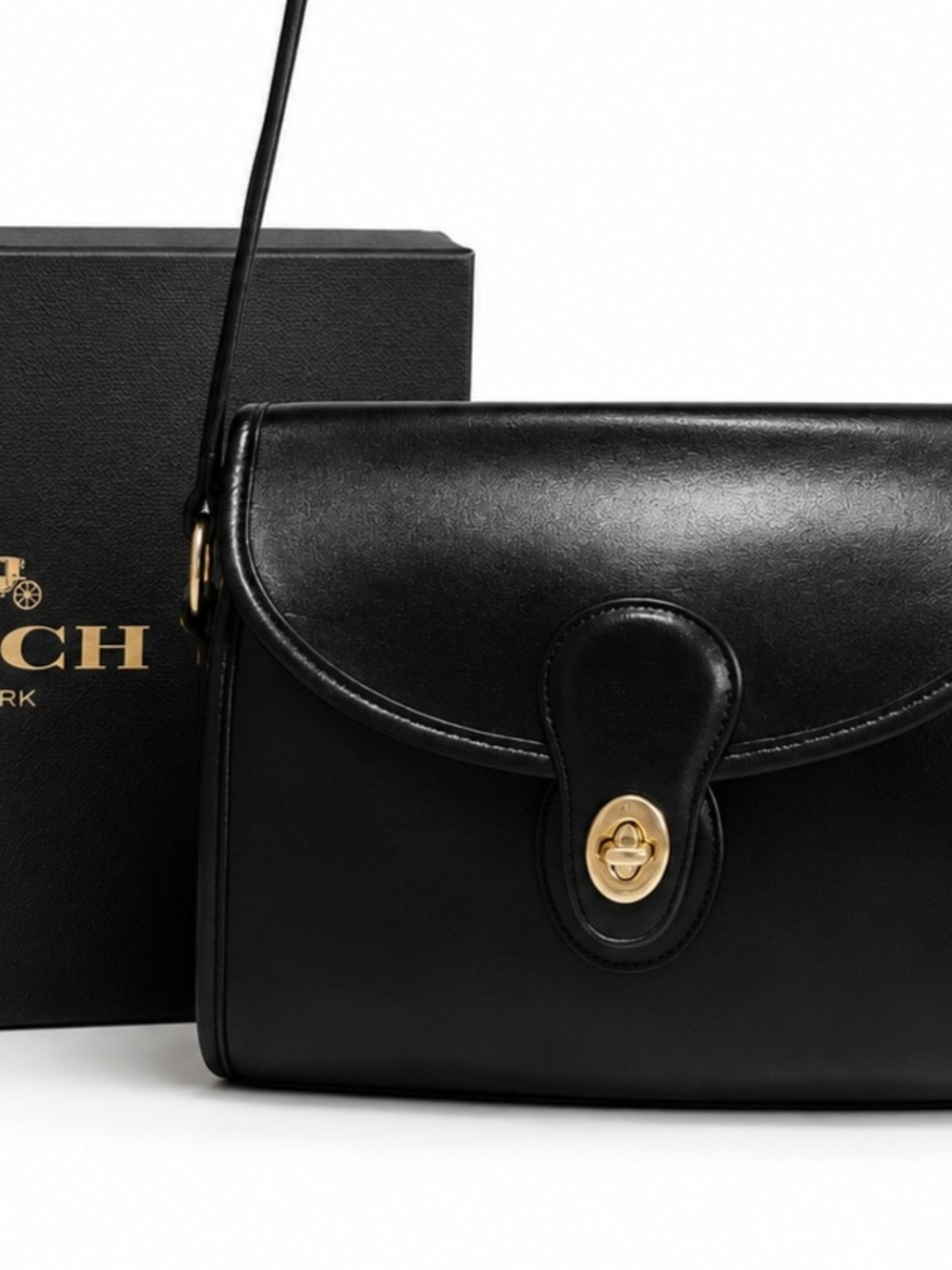 Vintage Coach Devon 9908 Black Glove-tanned Leather Brass Hardware EVC - Picture 5 of 14